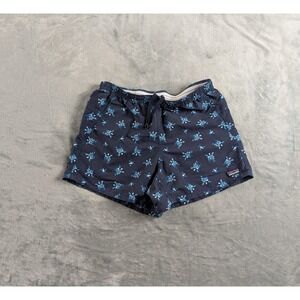 Patagonia Baggies Shorts Women Small Blue Little Flippers Turtle Print Nylon AOP